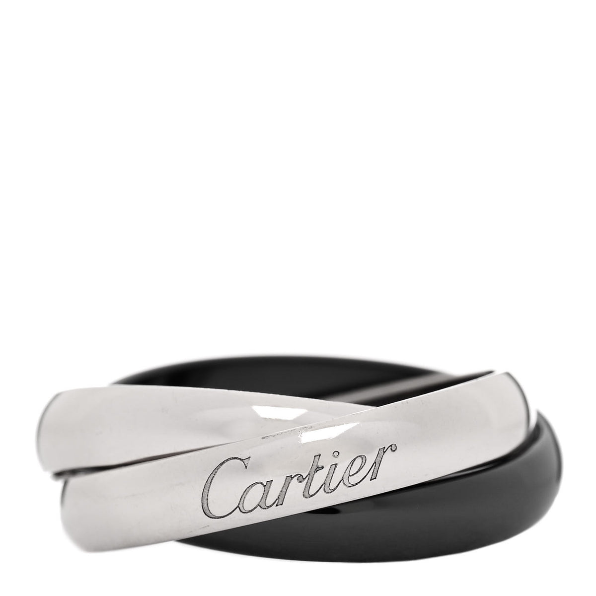 Cartier 18K White Gold Black Ceramic Trinity Ring 53 6.25 1 of 5