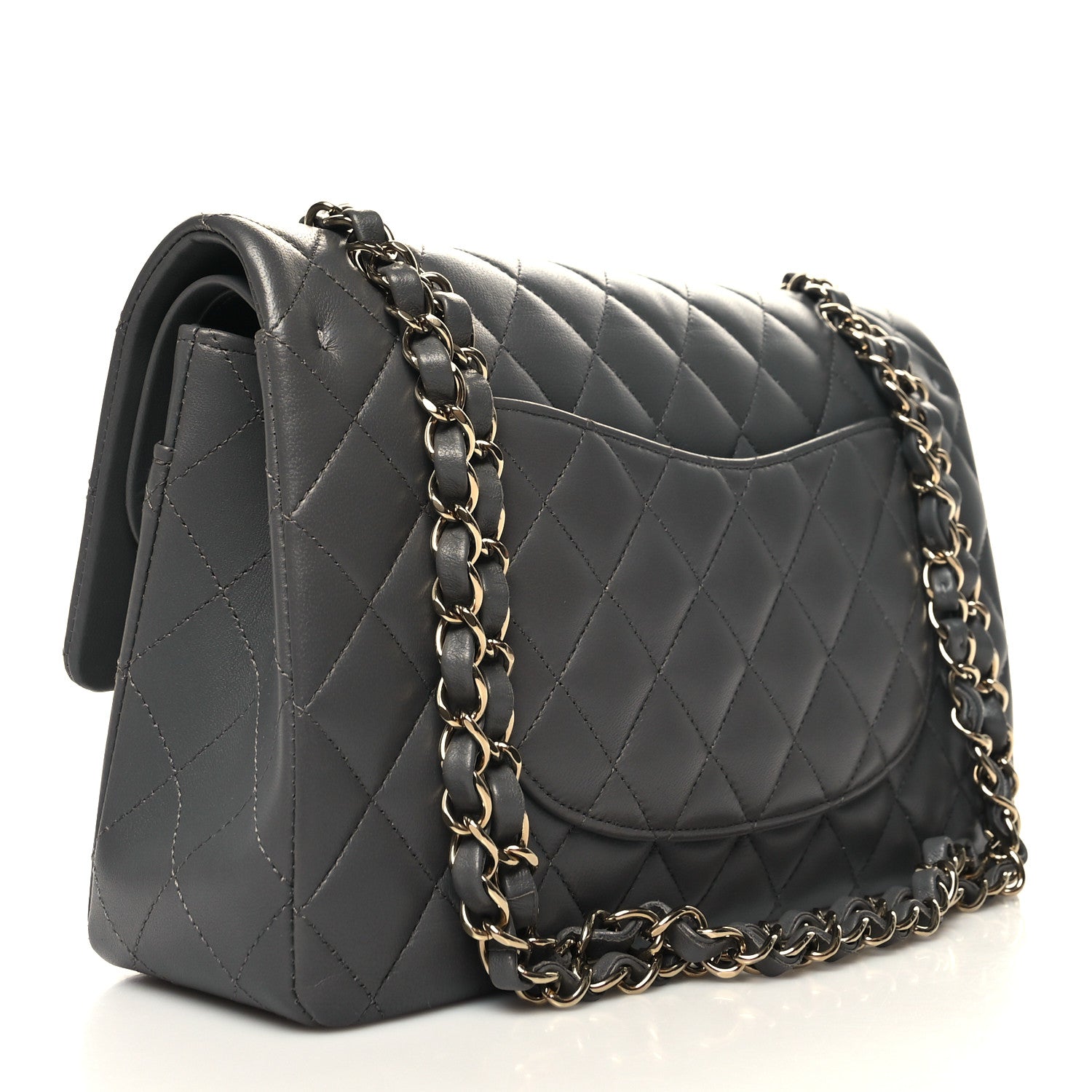 Chanel Lambskin Quilted Medium Double Flap Dark Grey 3 of 11