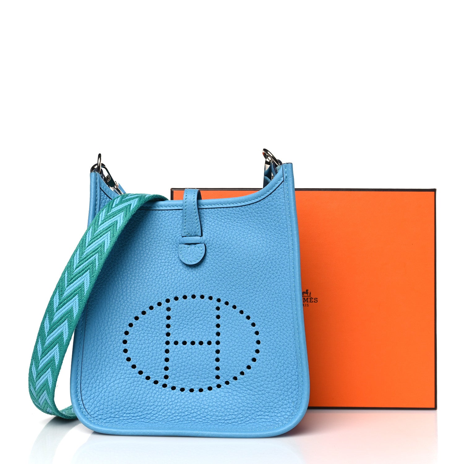 Hermes Taurillon Clemence Zigzag Sangle Evelyne TPM Bleu du Nord Vert Veronese 11 of 11