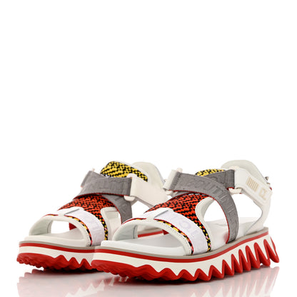 Christian Louboutin Calfskin Raffia Nylon Mens Summer Loubishark Sandals 42 White Multicolor 3 of 10