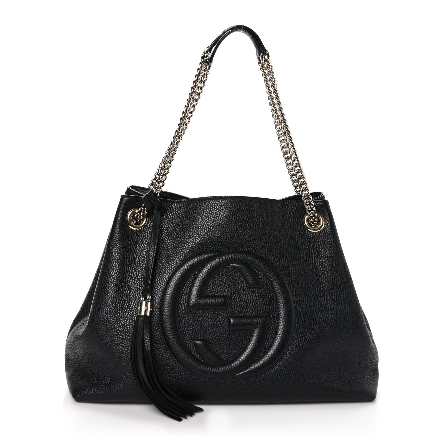 Pebbled Calfskin Medium Soho Chain Shoulder Bag Black