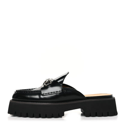 Gucci Magnum Calfskin Womens Horsebit Platform Mules 38.5 Black 1 of 10