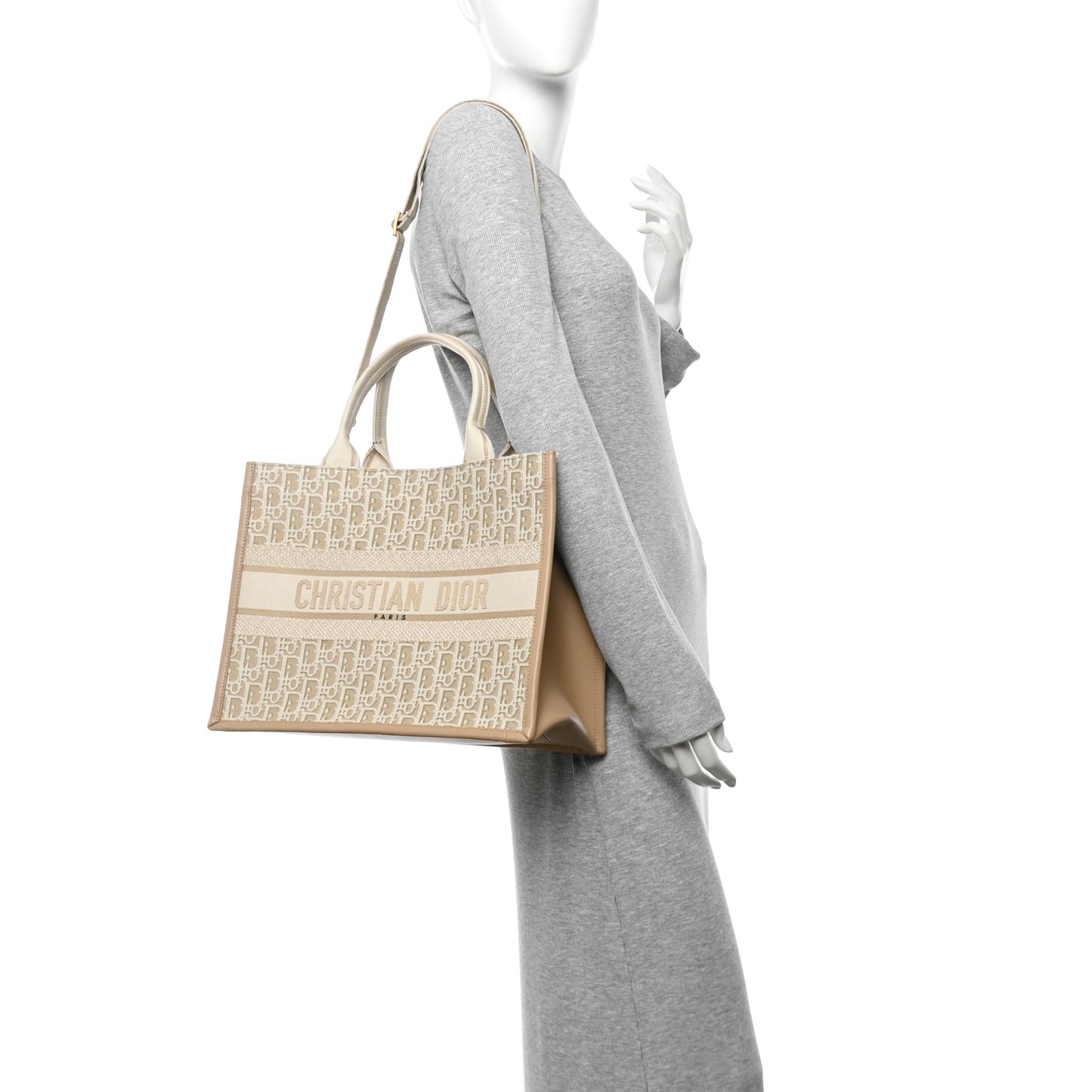 Oblique Calfskin Medium Book Tote With Strap Gold Multicolor Natural