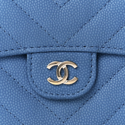 Chanel Caviar Flat Chevron Quilted Flap Card Holder Wallet Blue 8 of 12