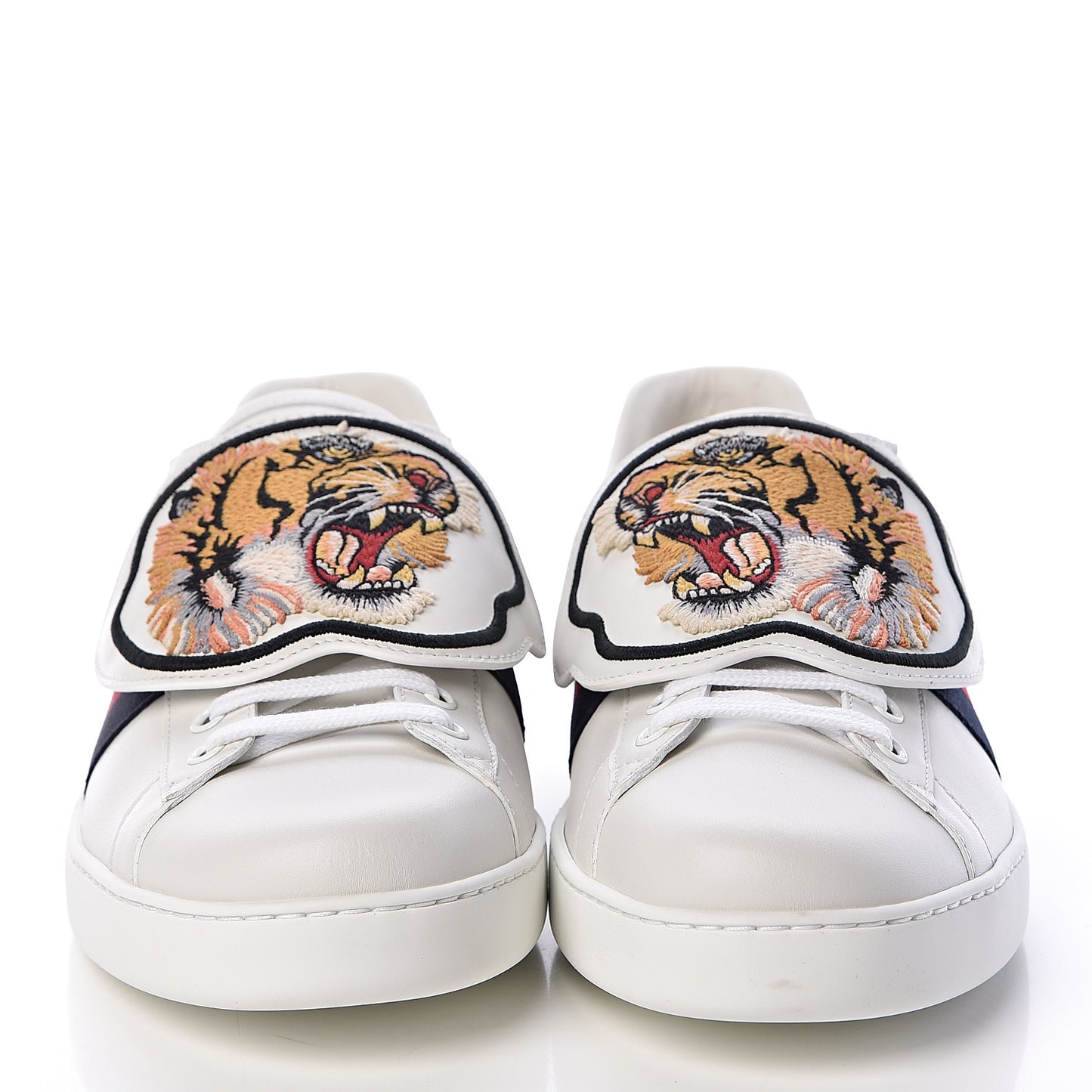 Calfskin Ayers Web Tiger Embroidered Mens Ace Sneakers 10.5 White