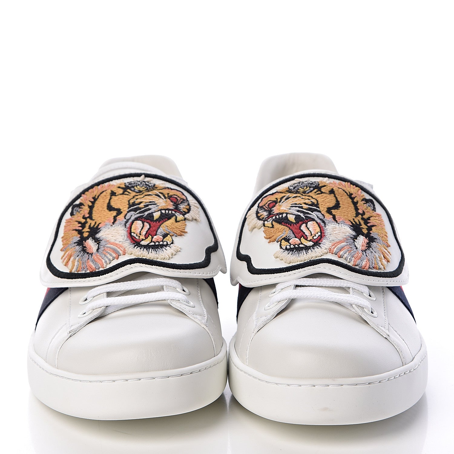 Gucci Calfskin Ayers Web Tiger Embroidered Mens Ace Sneakers 10.5 White 2 of 11
