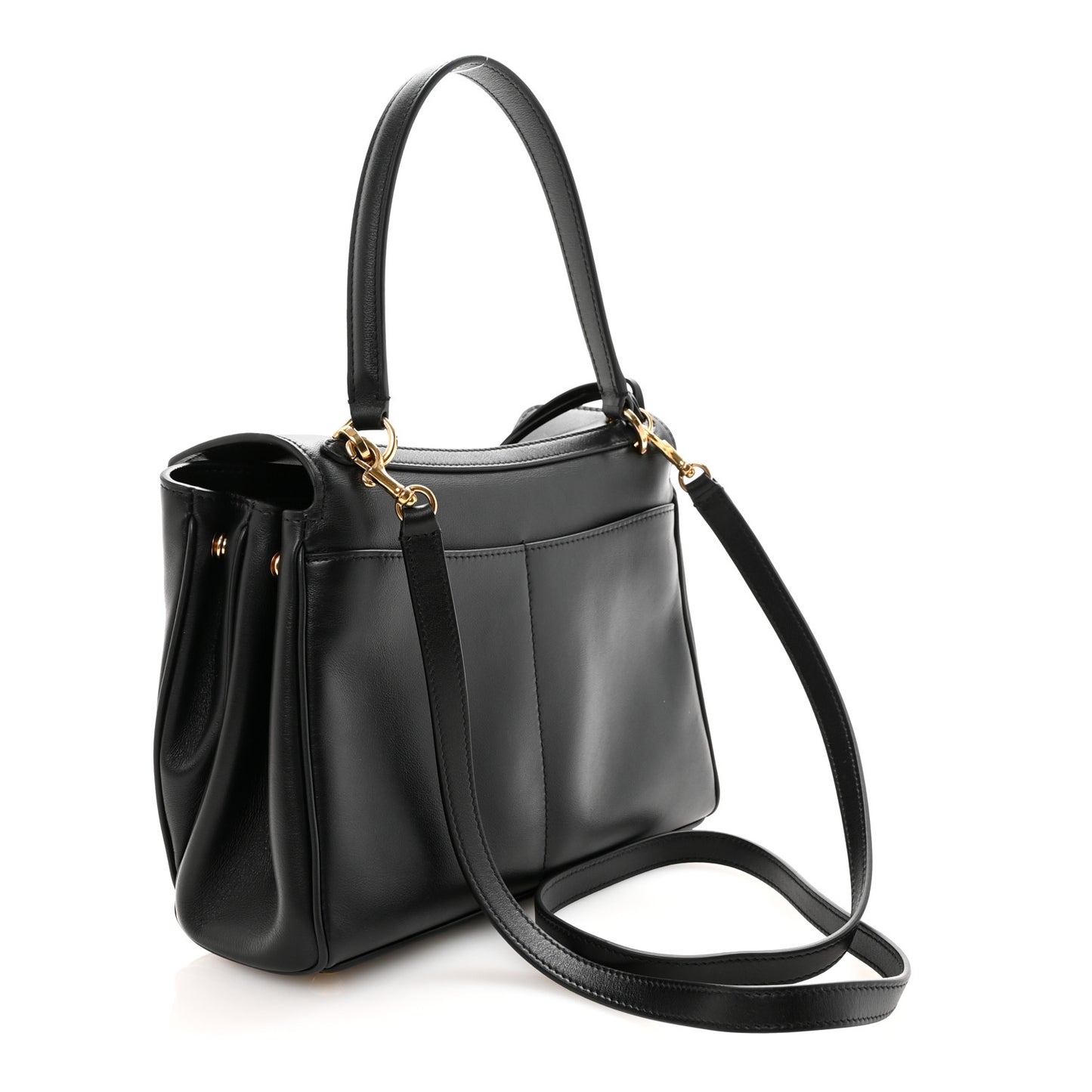 Natural Smooth Calfskin Small Rodeo Top Handle Handbag Black