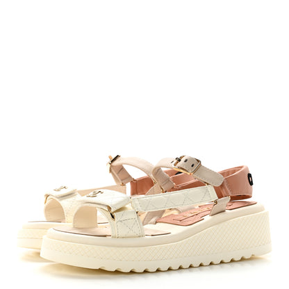 Chanel Lambskin Logo Platform Sandals 36 Beige Ivory White 3 of 8