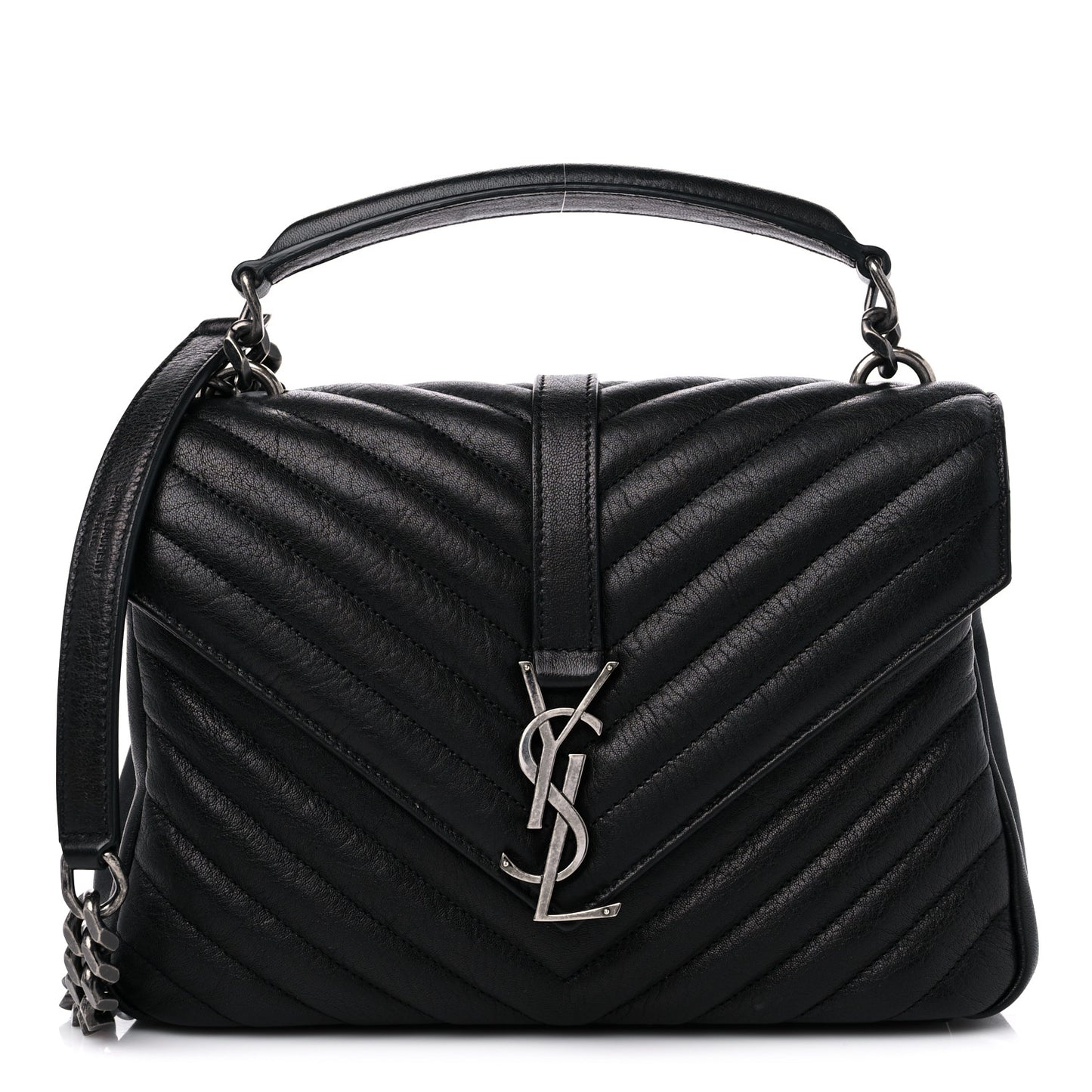 Sheepskin Matelasse Chevron Monogram Medium College Bag Black