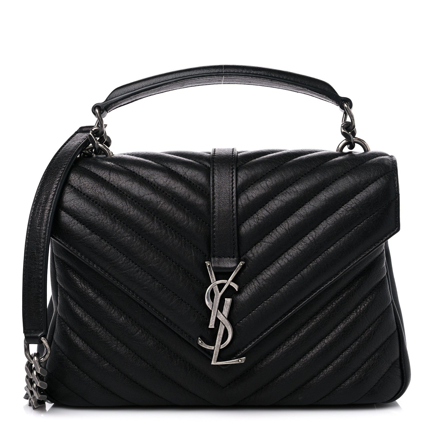 Saint Laurent Sheepskin Matelasse Chevron Monogram Medium College Bag Black 1 of 9