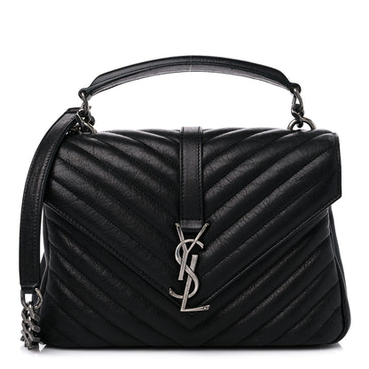 Saint Laurent Sheepskin Matelasse Chevron Monogram Medium College Bag Black 1 of 9