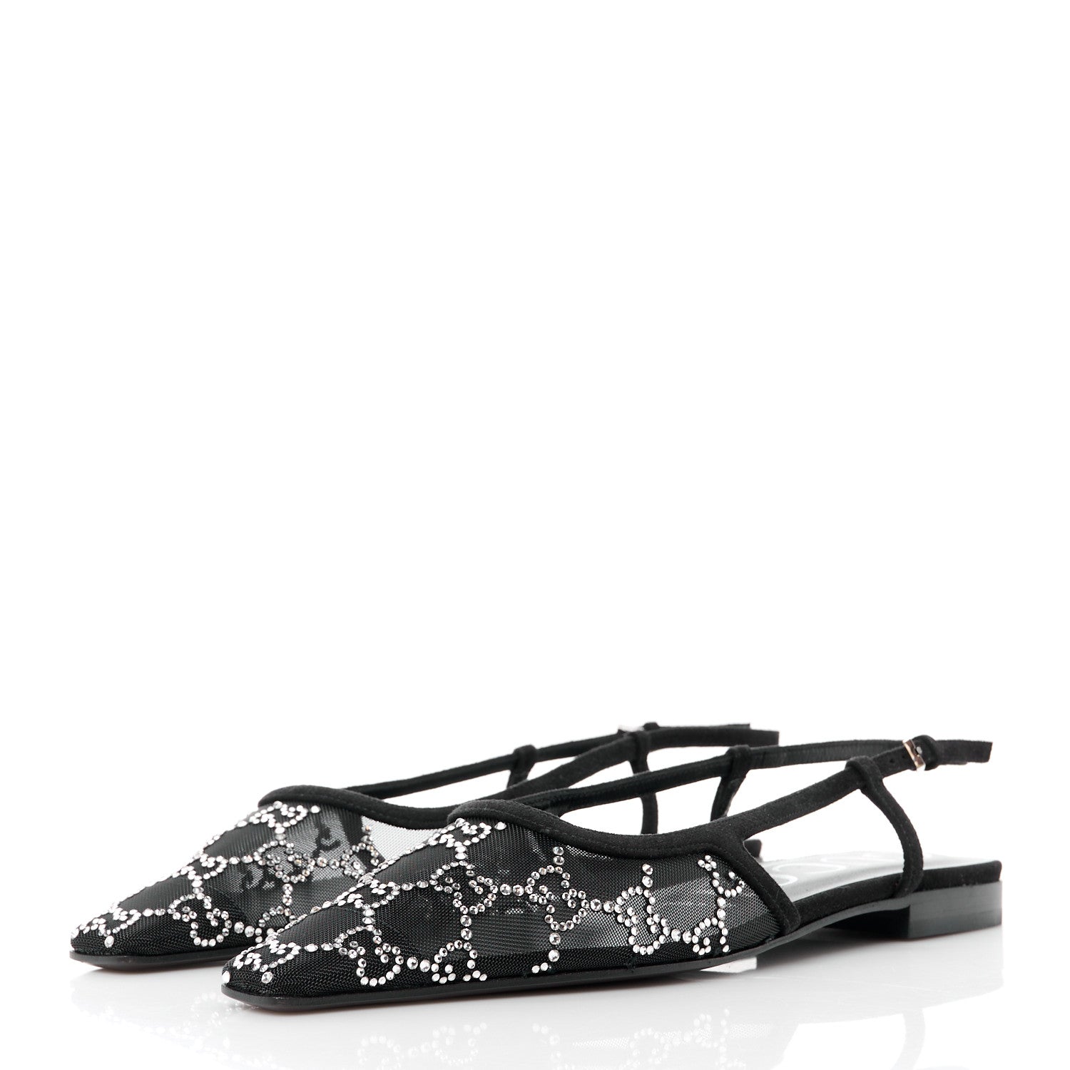 Gucci Tela Retino Kid Scamosciato Crystal GG Monogram Square Demi Ballet Flats 37 Black 3 of 8