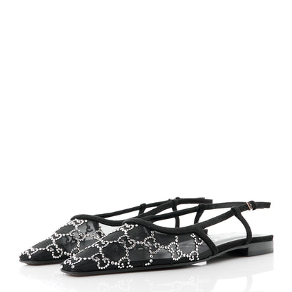 Gucci Tela Retino Kid Scamosciato Crystal GG Monogram Square Demi Ballet Flats 37 Black 3 of 8