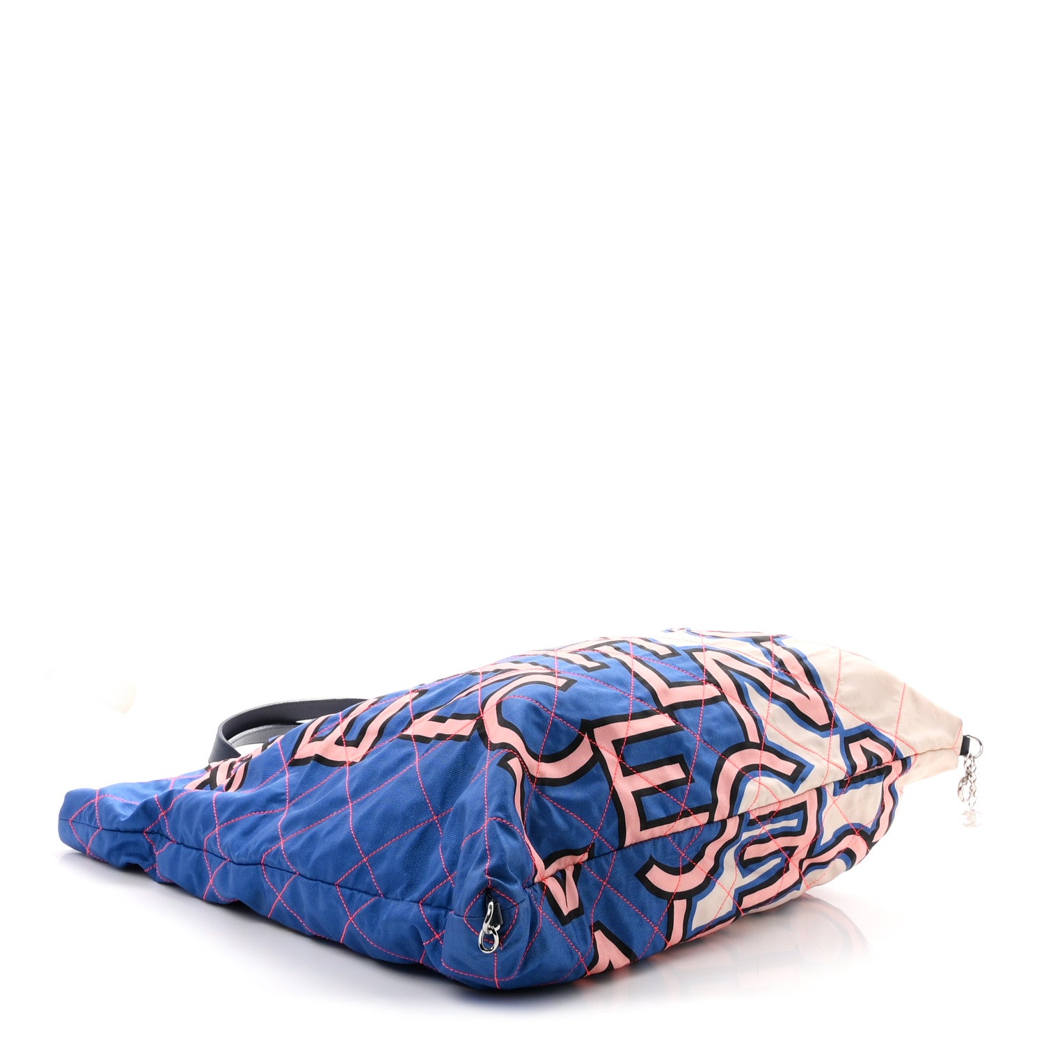 Chanel Nylon Stitched Printed Logo Shopping Bag Blue Multicolor 3 of 9