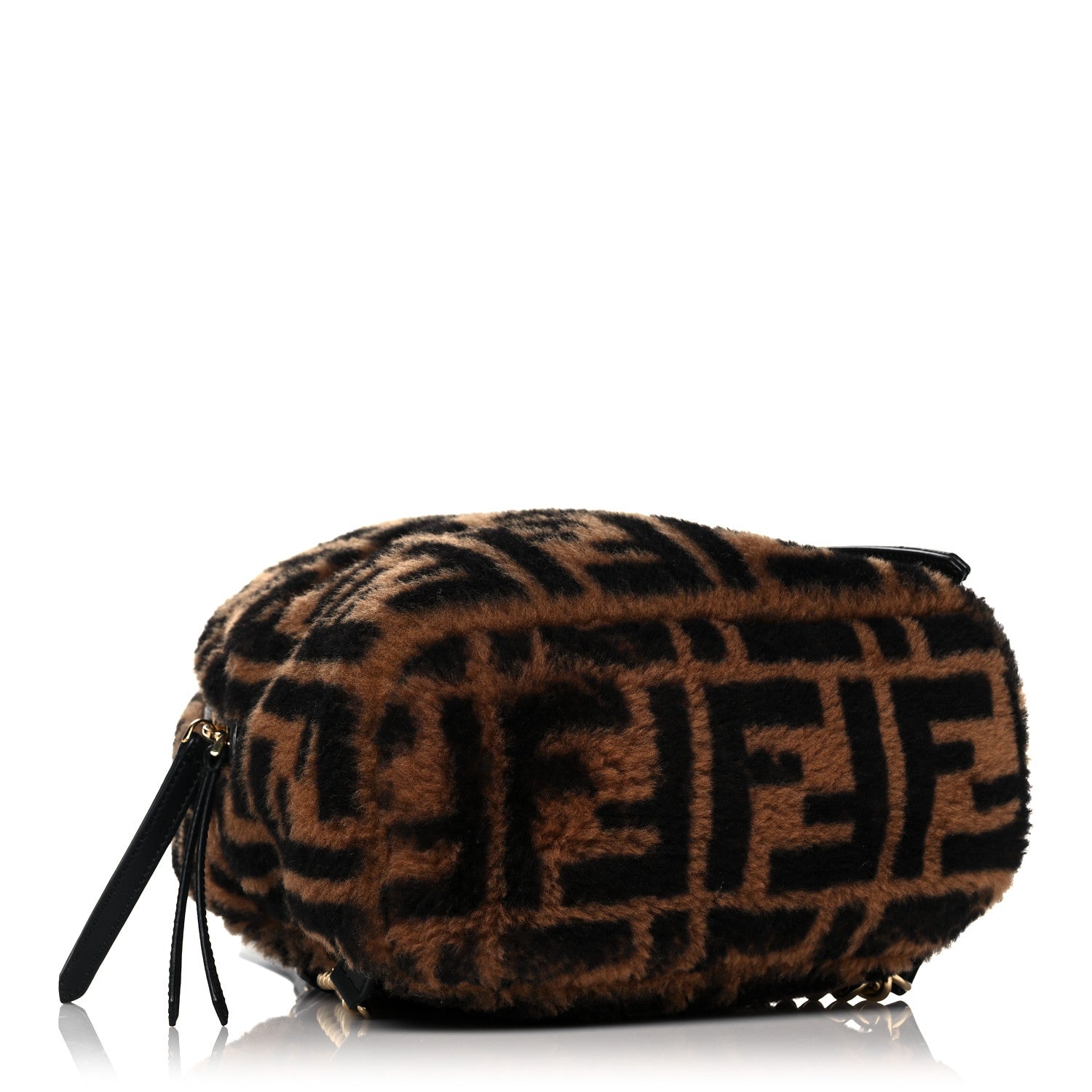 Fendi Shearling Macro FF 1974 Mini Backpack Tobacco Black 4 of 11