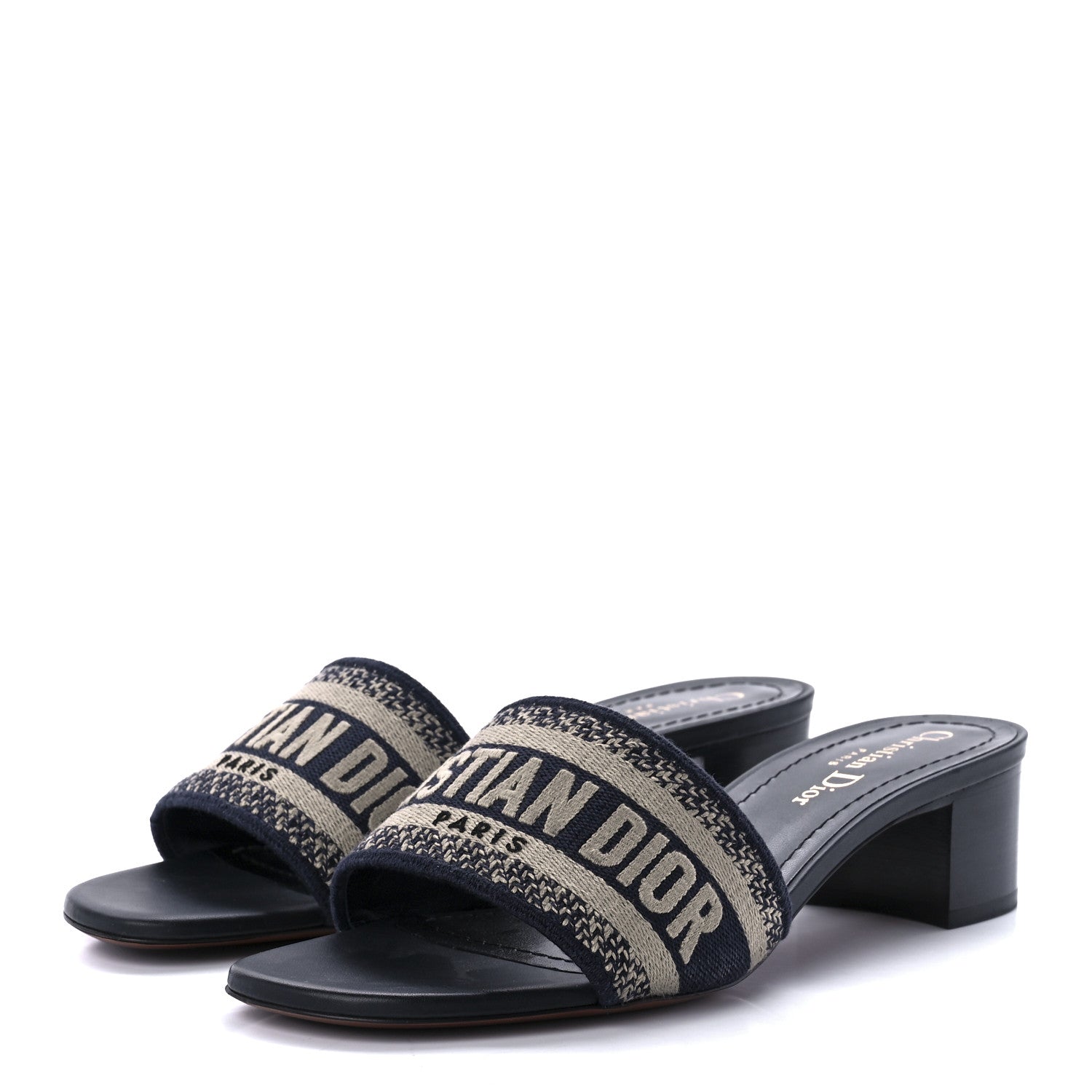 Christian Dior Cotton Embroidered Dway 40mm Slide Sandals 35.5 Deep Blue 3 of 8