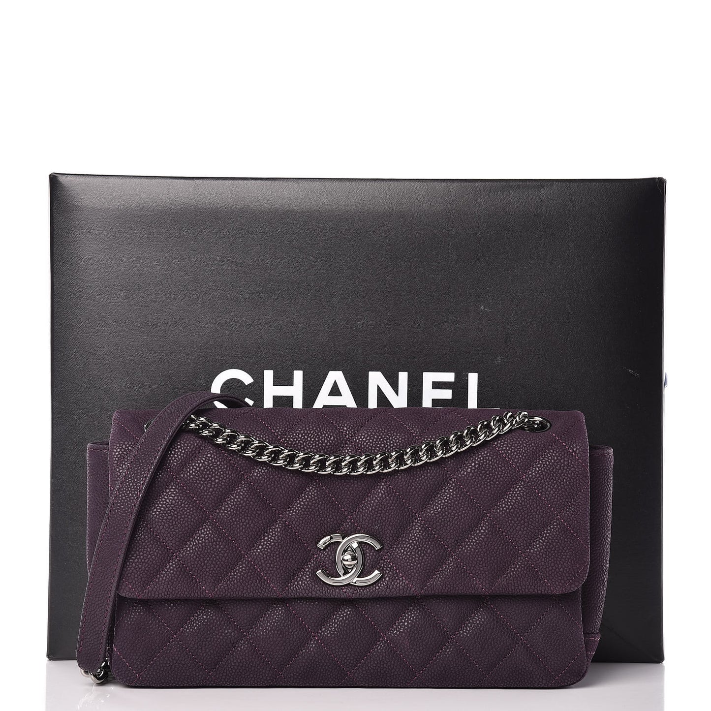 Iridescent Caviar Quilted Medium Lady Pearly Flap Plum