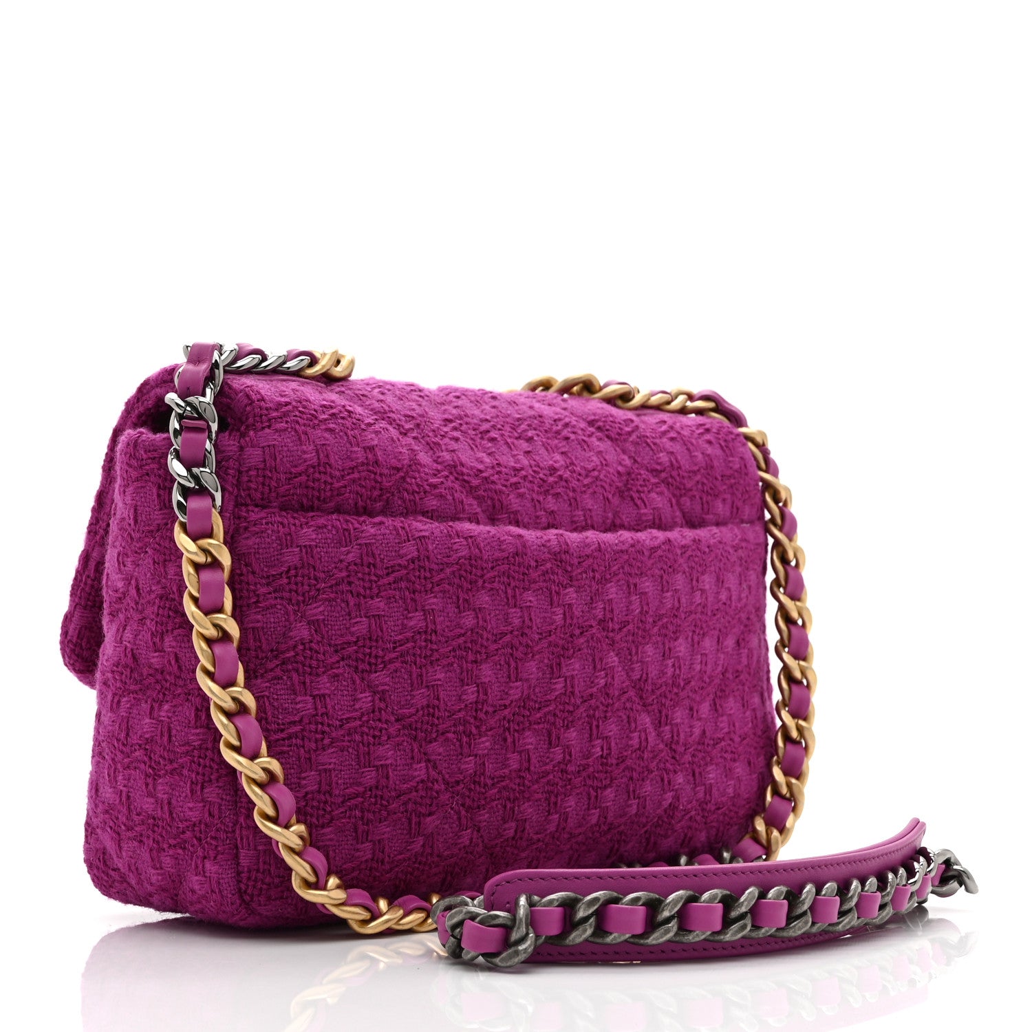 Chanel Tweed Quilted Medium Chanel 19 Flap Magenta 3 of 10