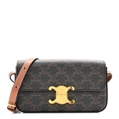 Celine Canvas Calfskin Triomphe Shoulder Bag Tan 1 of 15