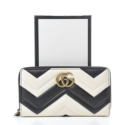 Gucci Calfskin Matelasse GG Marmont Zip Around Wallet Black White 8 of 8