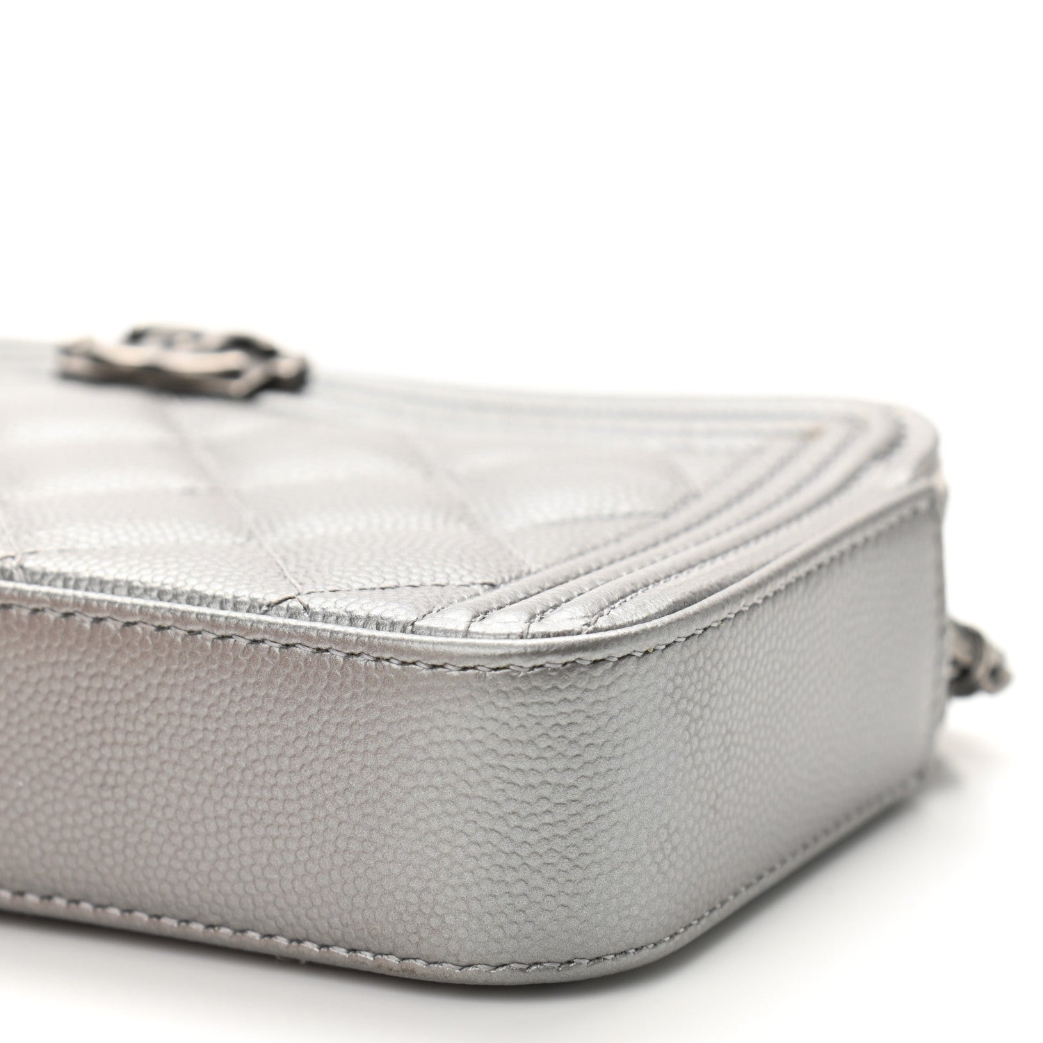 Chanel Metallic Caviar Quilted Small Boy Clutch With Chain Silver 12 of 14