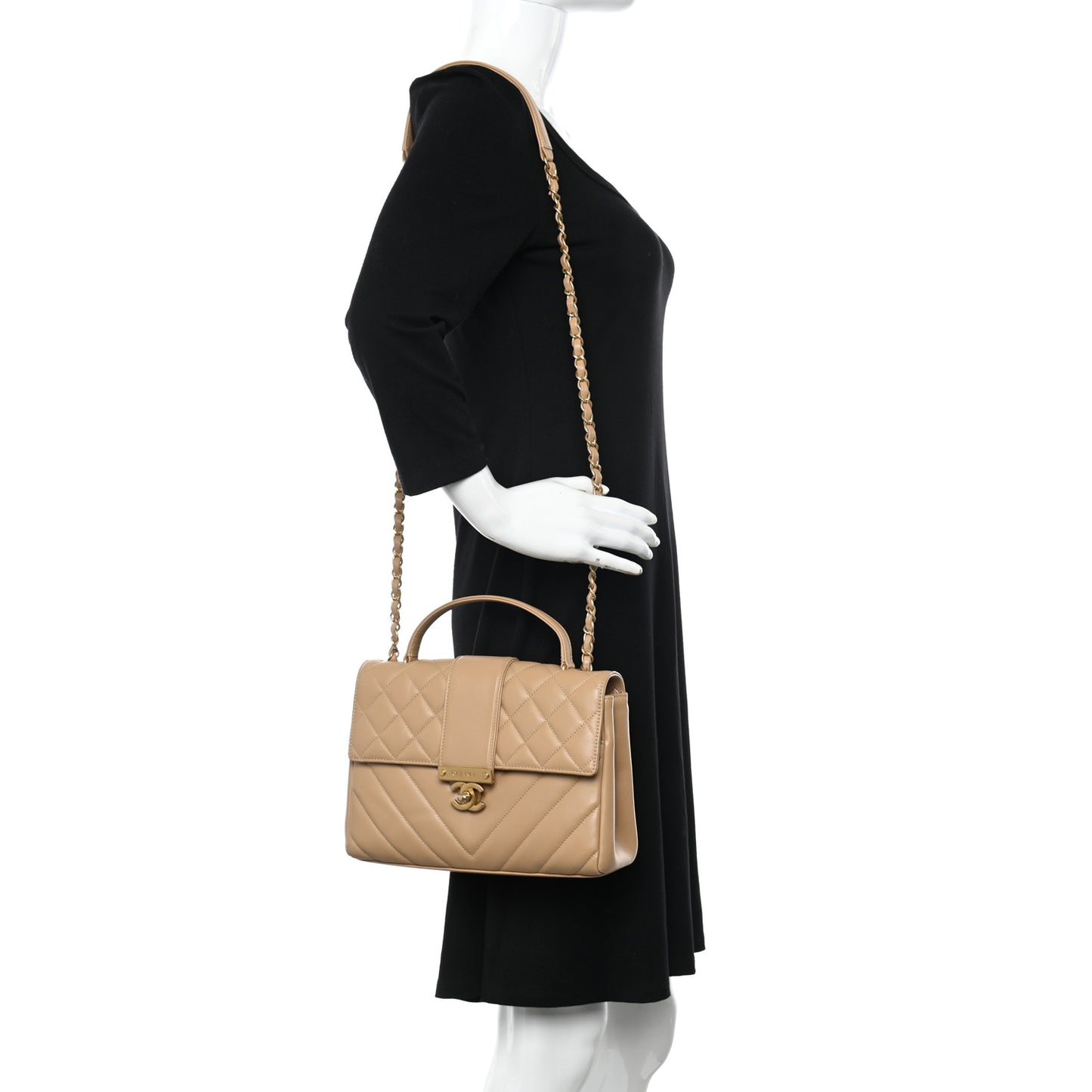 Calfskin Quilted Chevron In The City Bag Beige