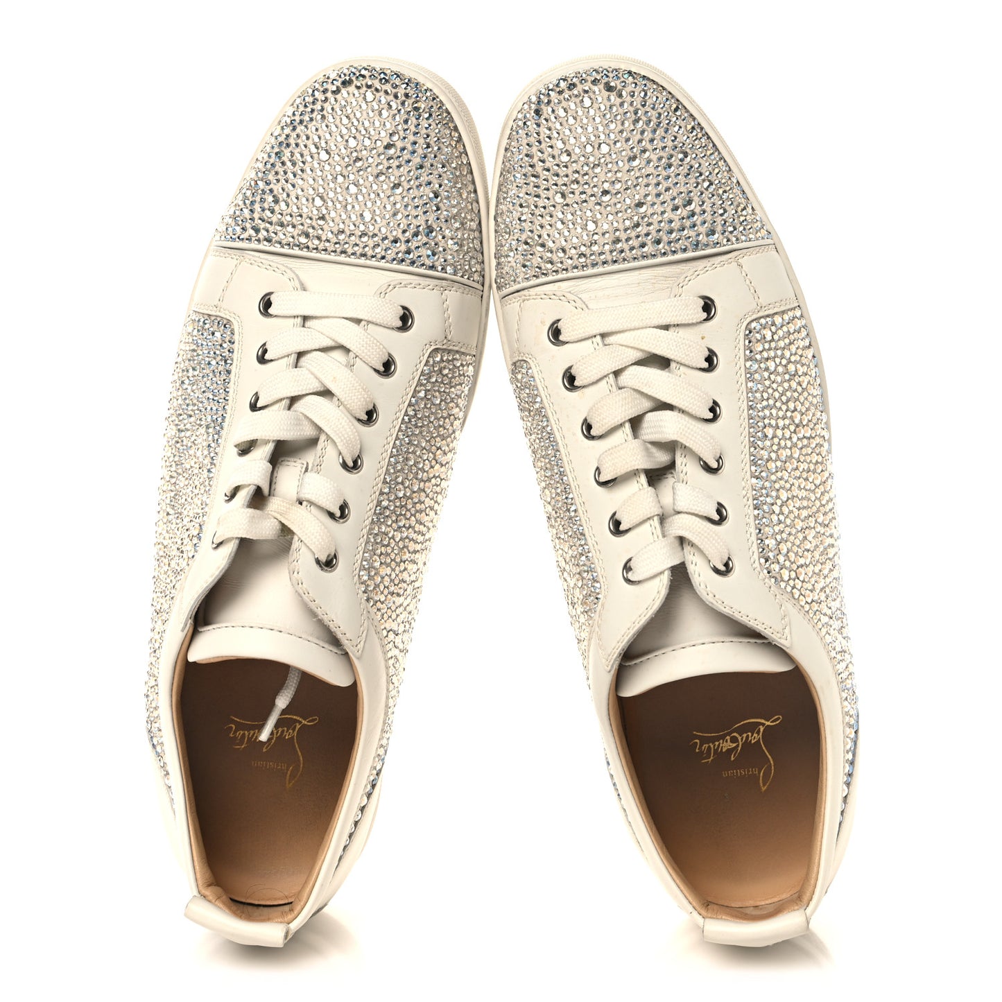 Calfskin Veau Velours Strass Mens Louis Junior Flat Sneakers 46 Latte