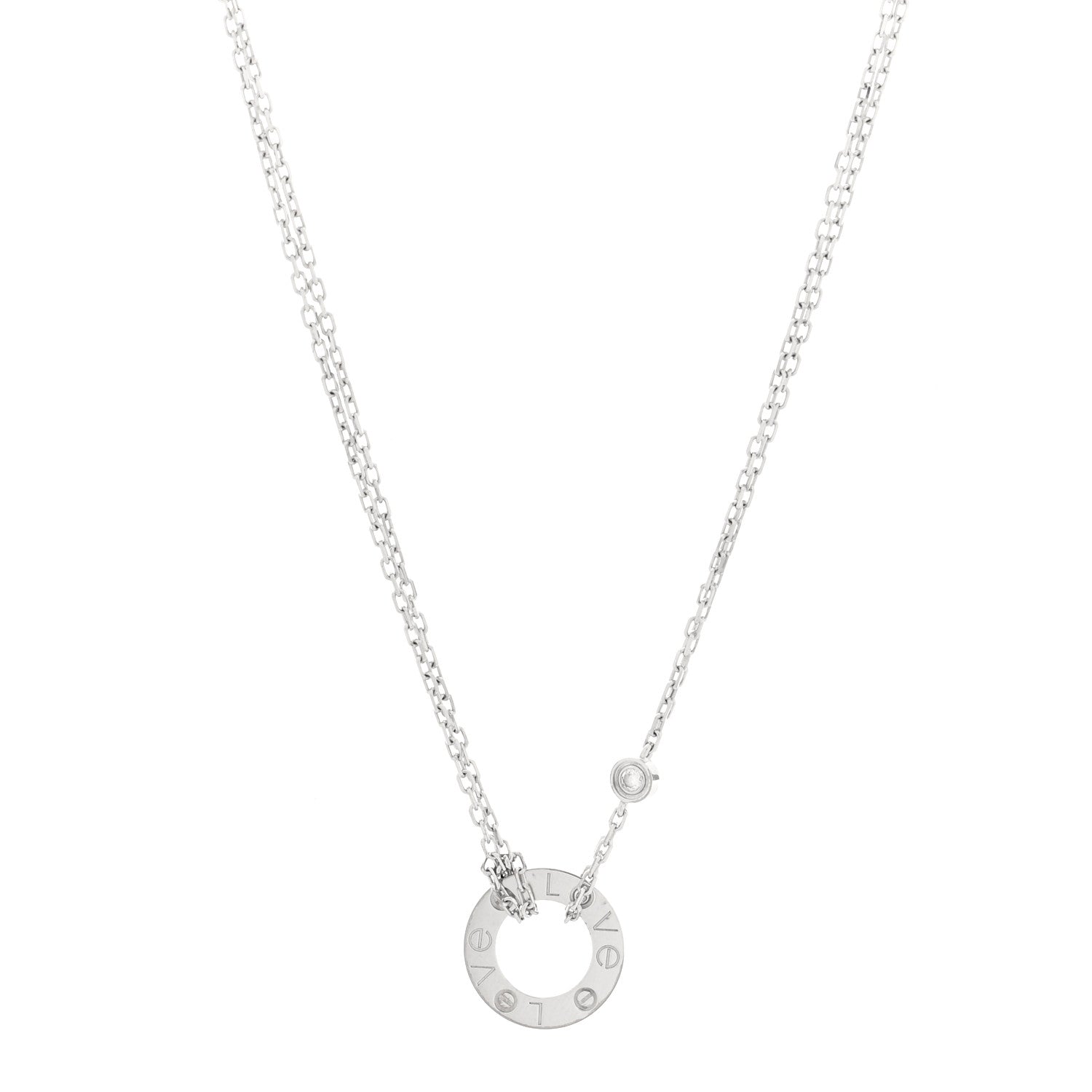 Cartier 18K White Gold 2 Diamond LOVE Necklace 1 of 4