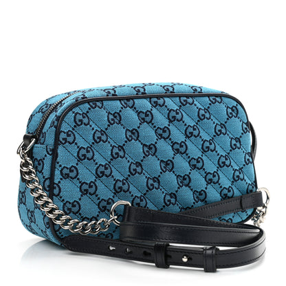 Gucci Monogram Multicolor Matelasse Diagonal Small GG Marmont Chain Shoulder Bag Light Blue 3 of 10