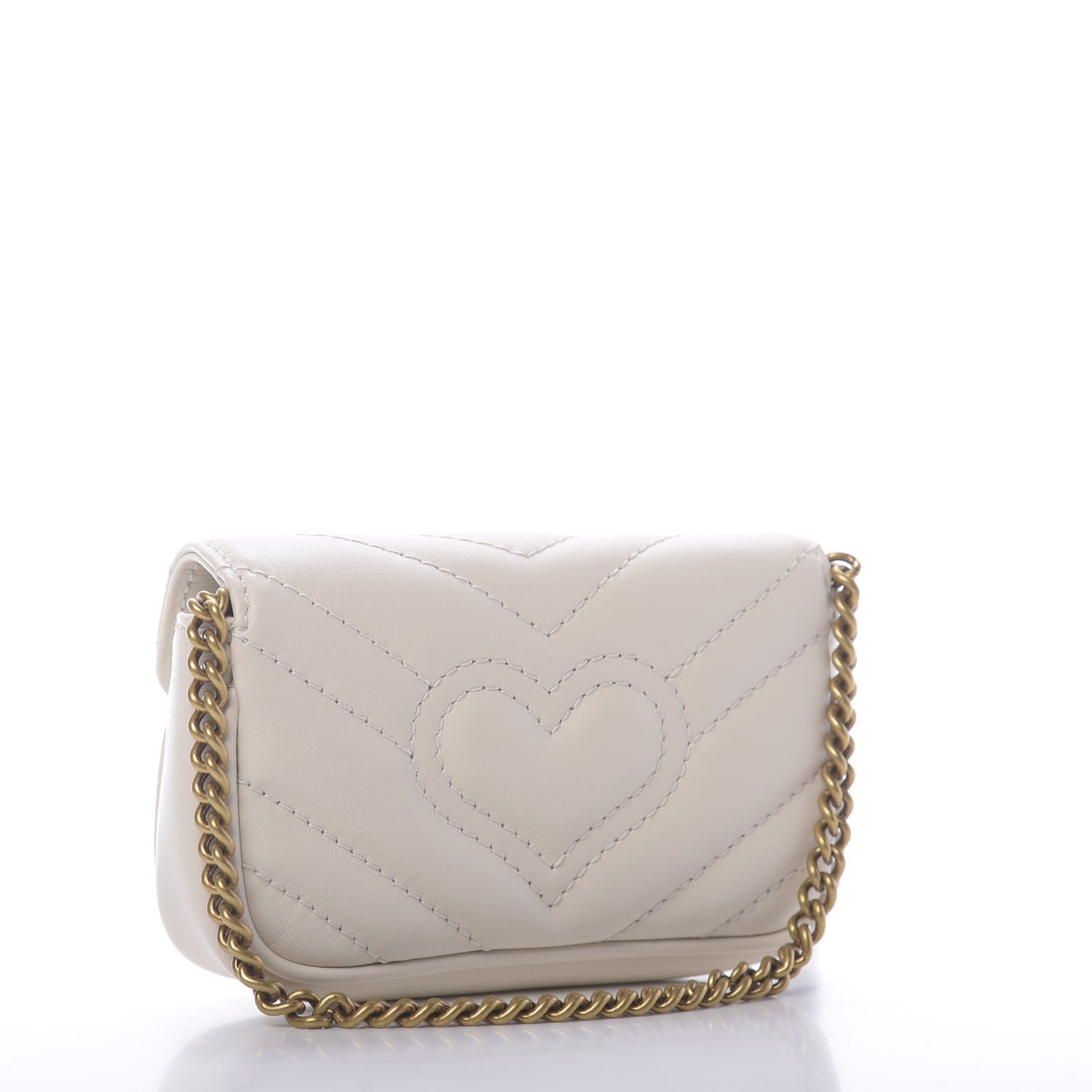 Calfskin Matelasse Heart GG Marmont 2.0 Coin Purse On A Chain Mystic White