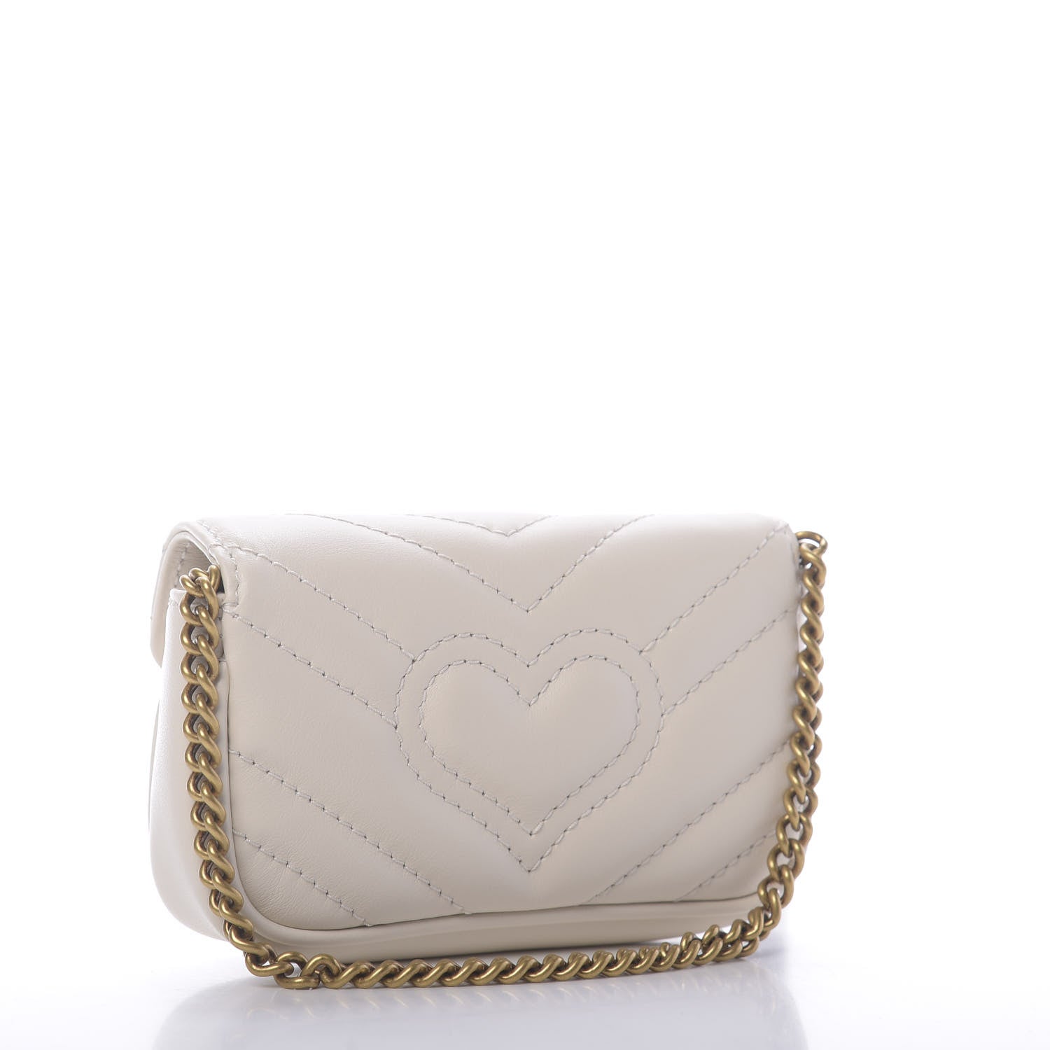Gucci Calfskin Matelasse Heart GG Marmont 2.0 Coin Purse On A Chain Mystic White 3 of 10