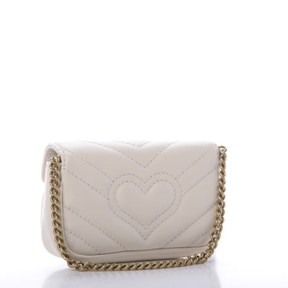 Gucci Calfskin Matelasse Heart GG Marmont 2.0 Coin Purse On A Chain Mystic White 3 of 10