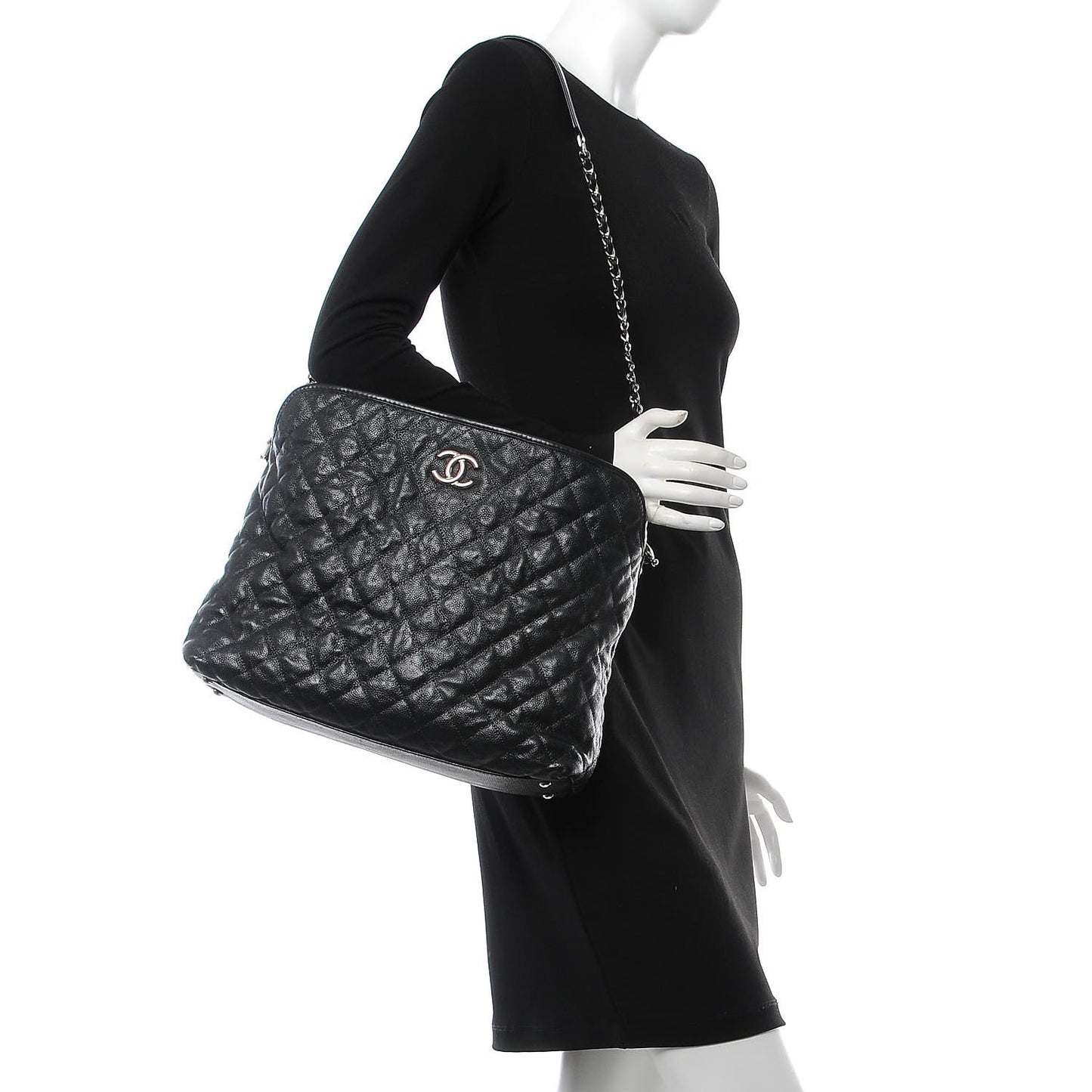 Caviar Quilted French Riviera Hobo Black