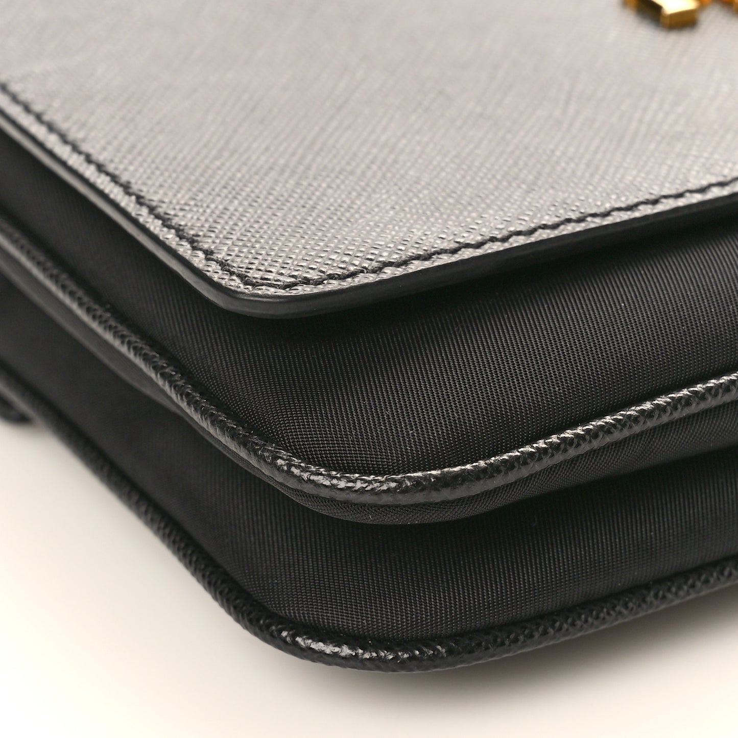 Saffiano Tessuto Nylon Chain Shoulder Bag Black