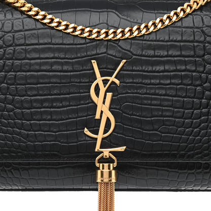 Saint Laurent Calfskin Crocodile Embossed Medium Classic Monogram Kate Tassel Satchel Black 6 of 8