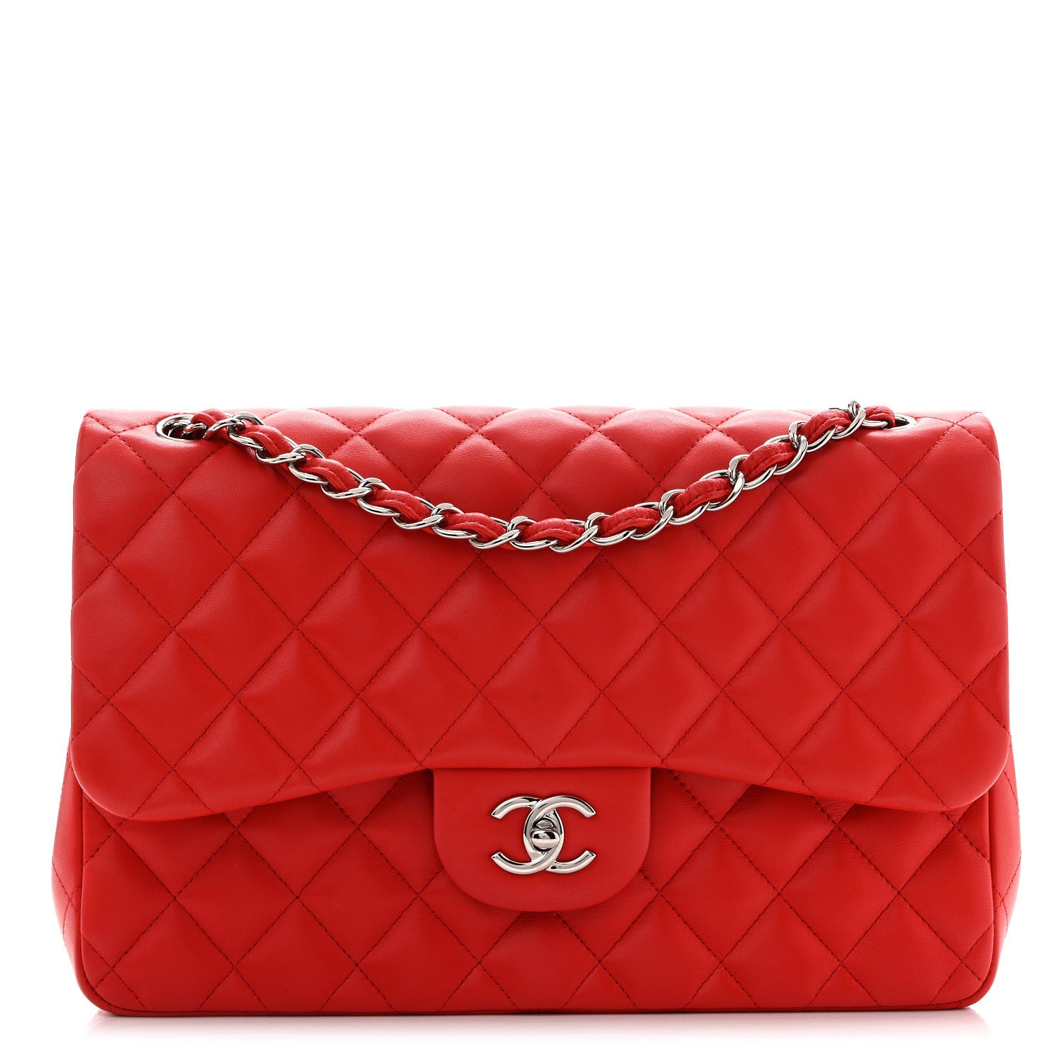 Chanel Lambskin Quilted Jumbo Double Flap Red 1 of 12