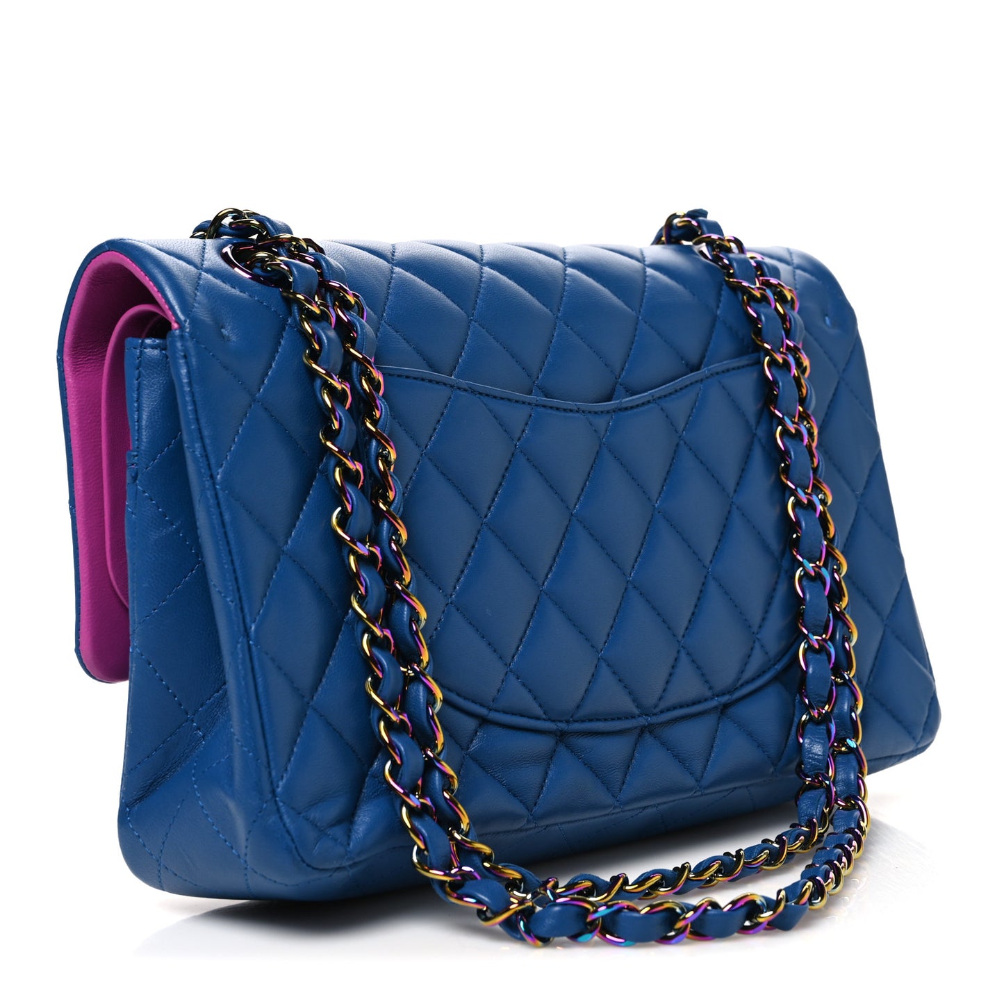 Lambskin Quilted Medium Double Flap Blue Pink