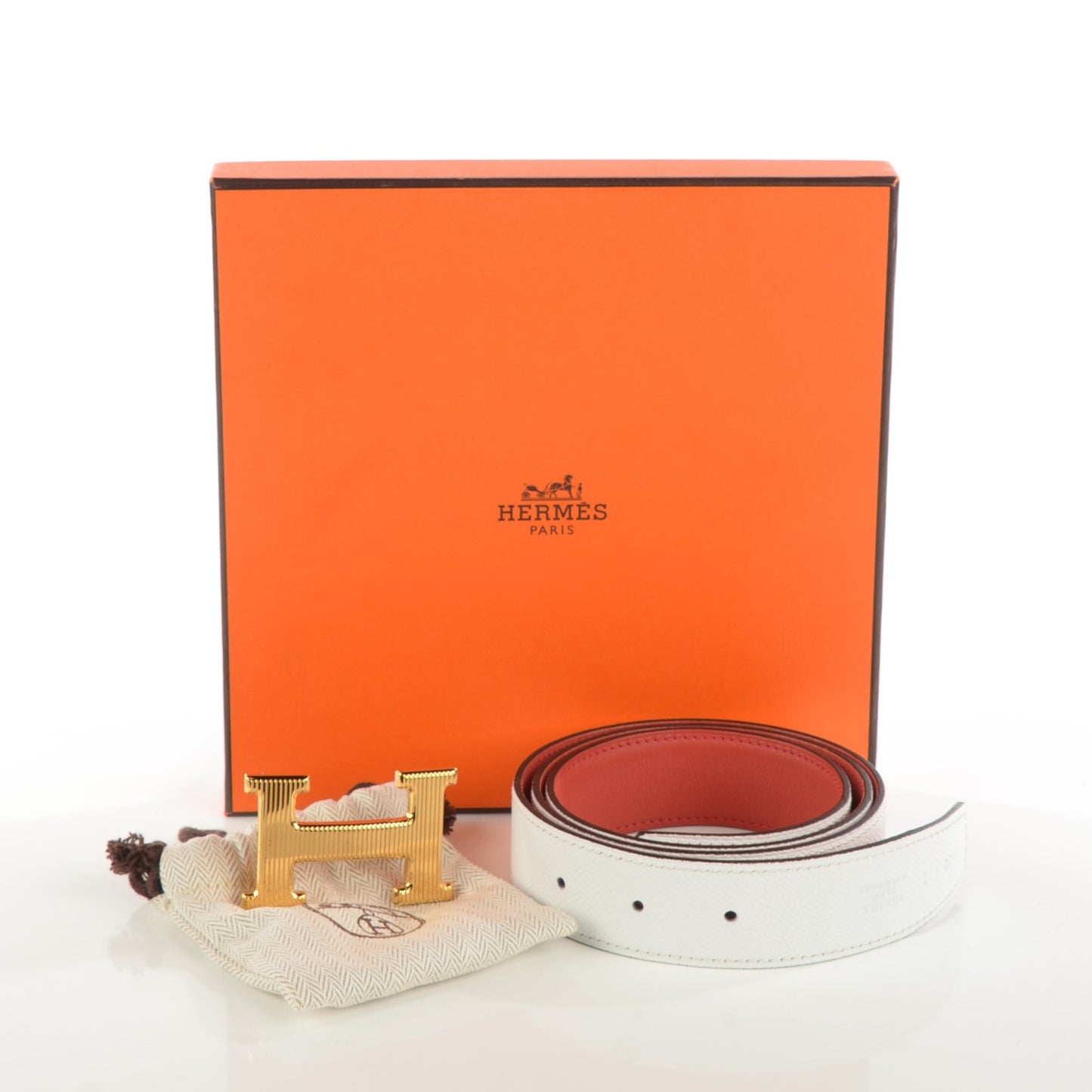 Swift Epsom Calandre 32mm H Belt 85 Sanguine White