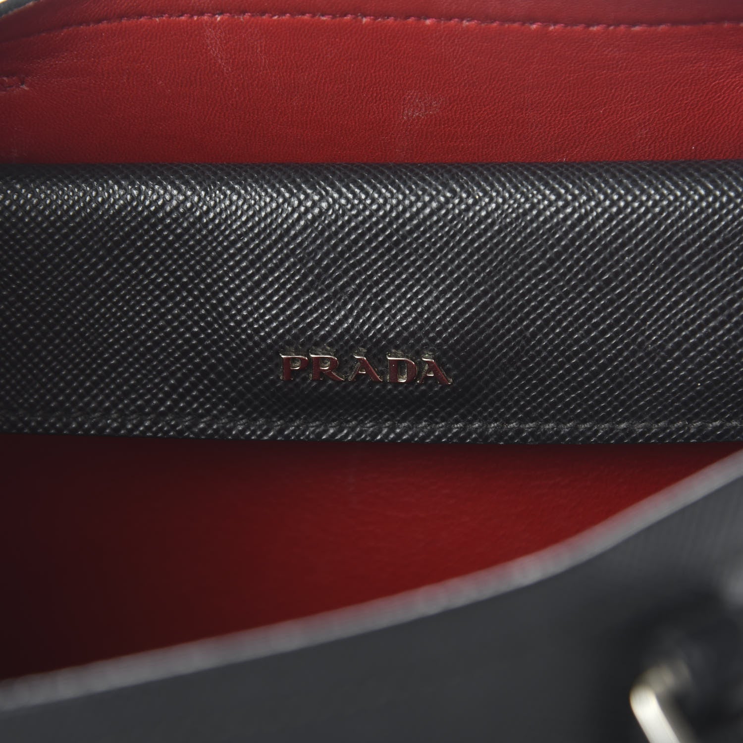 Prada Saffiano Cuir Medium Double Handle Tote Black Fuoco 10 of 11