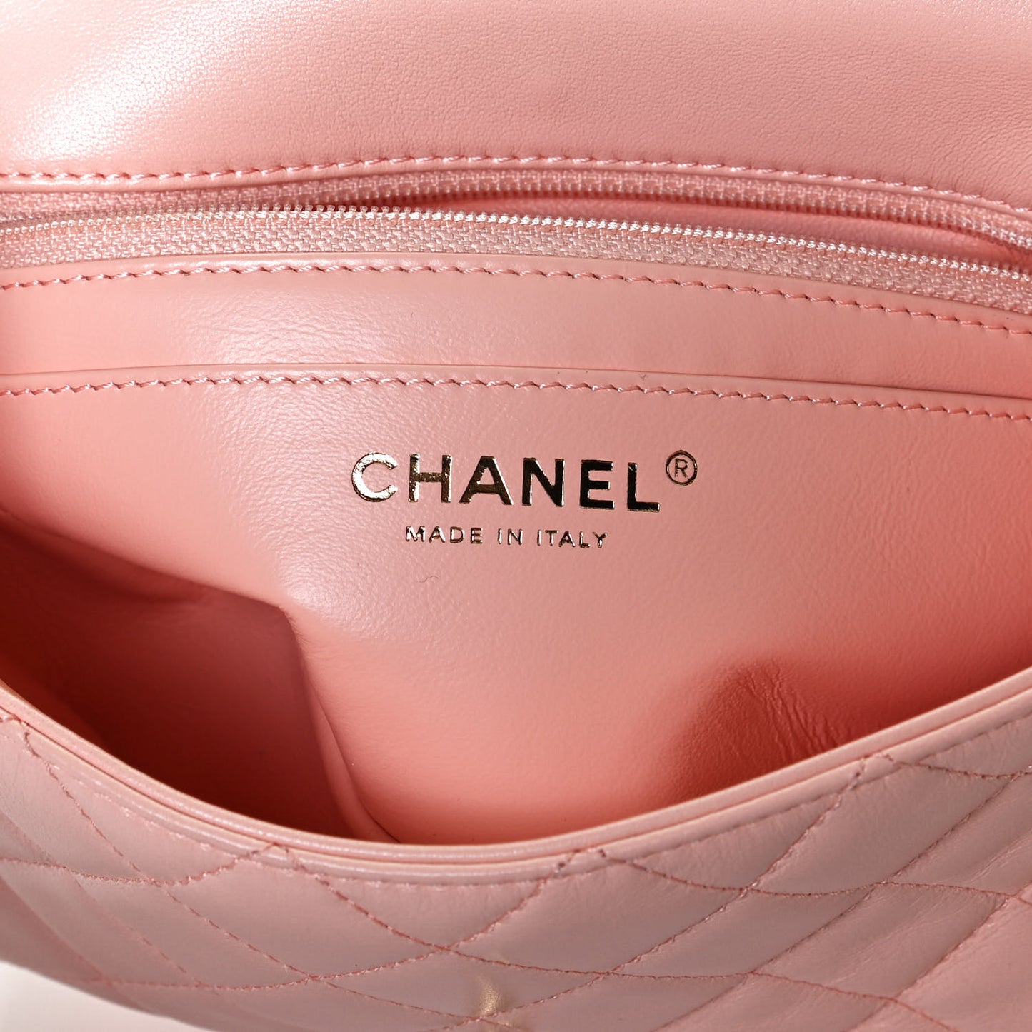 Lambskin Quilted Mini Rectangular Pearl Crush Flap Light Pink