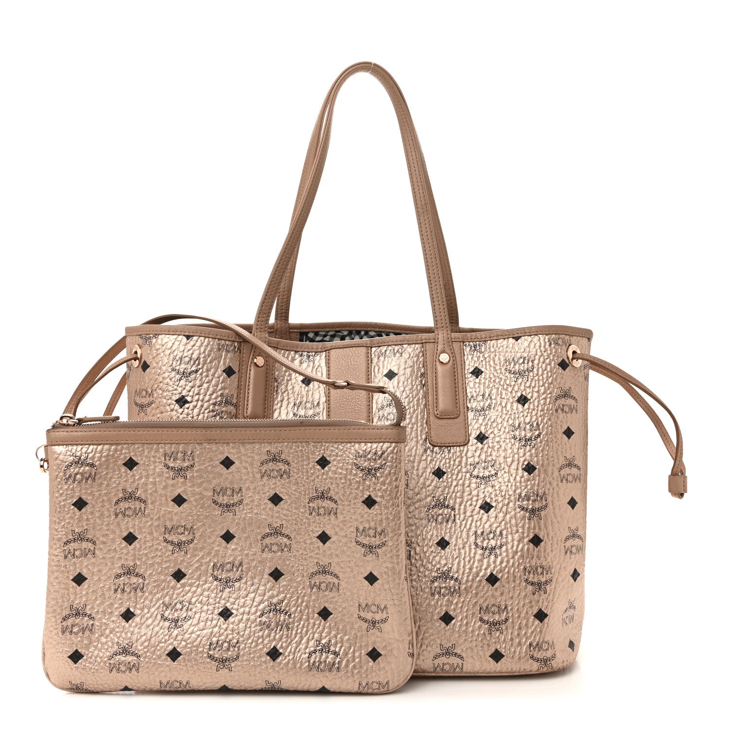 MCM Metallic Visetos Medium Liz Reversible Shopper Tote Champagne Gold 3 of 25