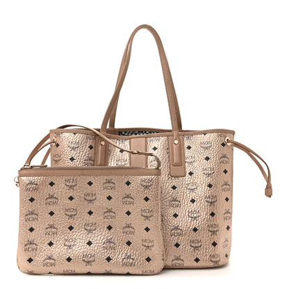 MCM Metallic Visetos Medium Liz Reversible Shopper Tote Champagne Gold 3 of 25