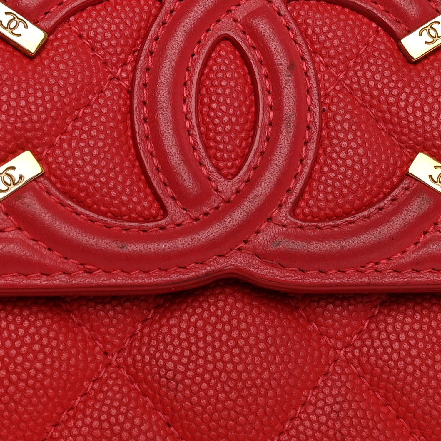 Chanel Caviar Quilted Large Filigree Gusset Flap Wallet Red 17 of 19