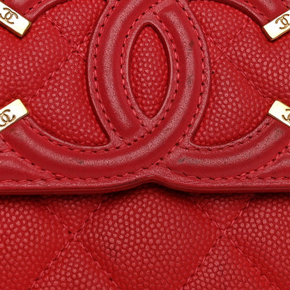 Chanel Caviar Quilted Large Filigree Gusset Flap Wallet Red 17 of 19