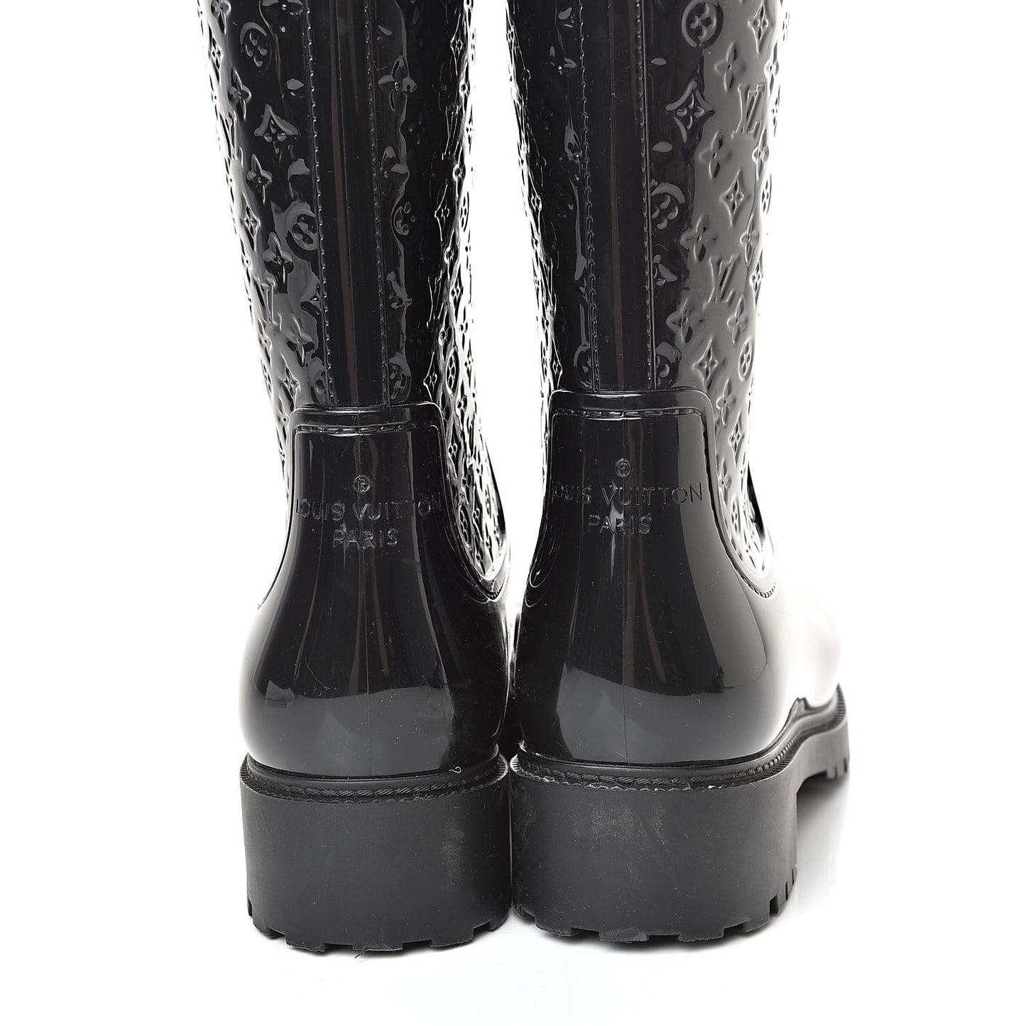 Rubber Embossed Monogram Splash Rain Boots 37 Black