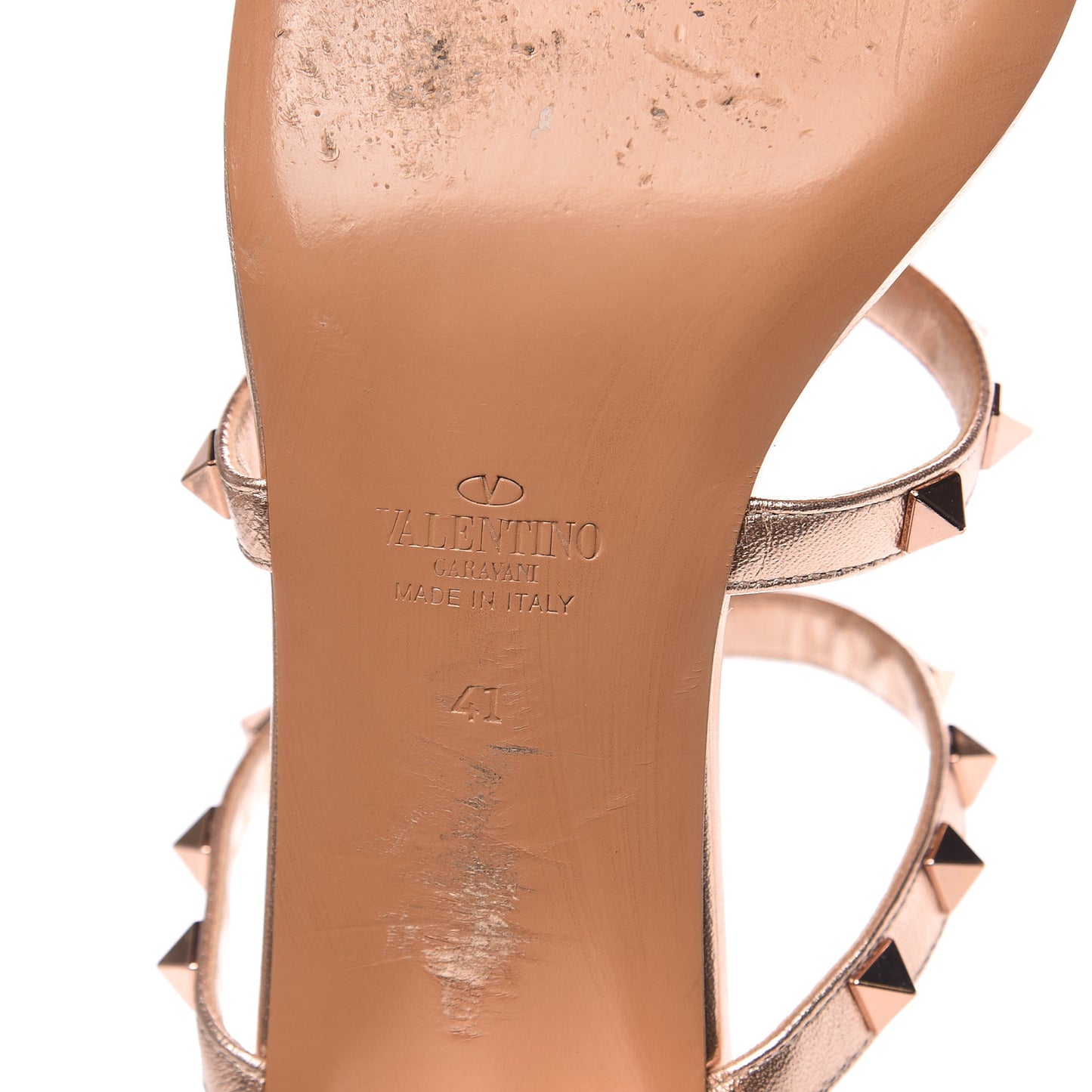 Metallic Nappa Rockstud 60mm Caged Slide Sandals 41 Rame