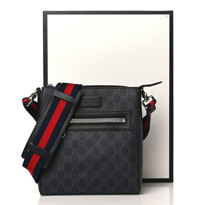 Gucci GG Supreme Monogram Web Small Flat Messenger Bag Black Grey 10 of 10