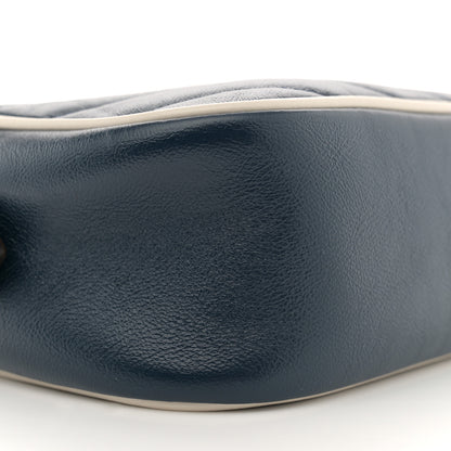 Gucci Vintage Effect Calfskin Matelasse Diagonal Small Torchon GG Marmont Chain Shoulder Bag Blue Agata Mystic White 9 of 11