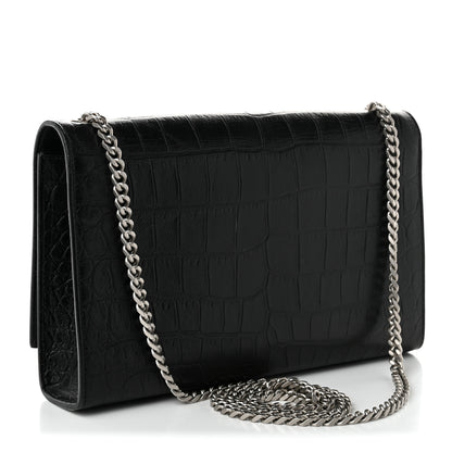 Saint Laurent Calfskin Crocodile Embossed Medium Classic Monogram Kate Tassel Satchel Black 3 of 11