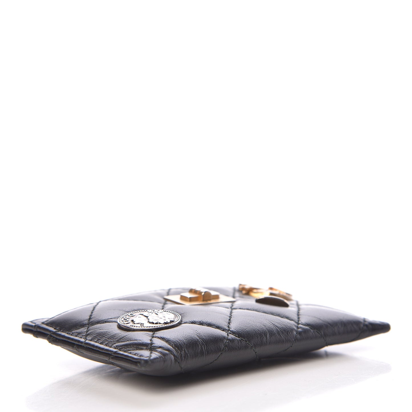 Aged Calfskin Quilted Lucky Charms Reissue Card Holder Black